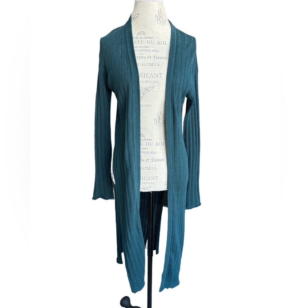 Free People Ribby Rib Long Cardigan Sweater Lightweight Small Dark Teal
